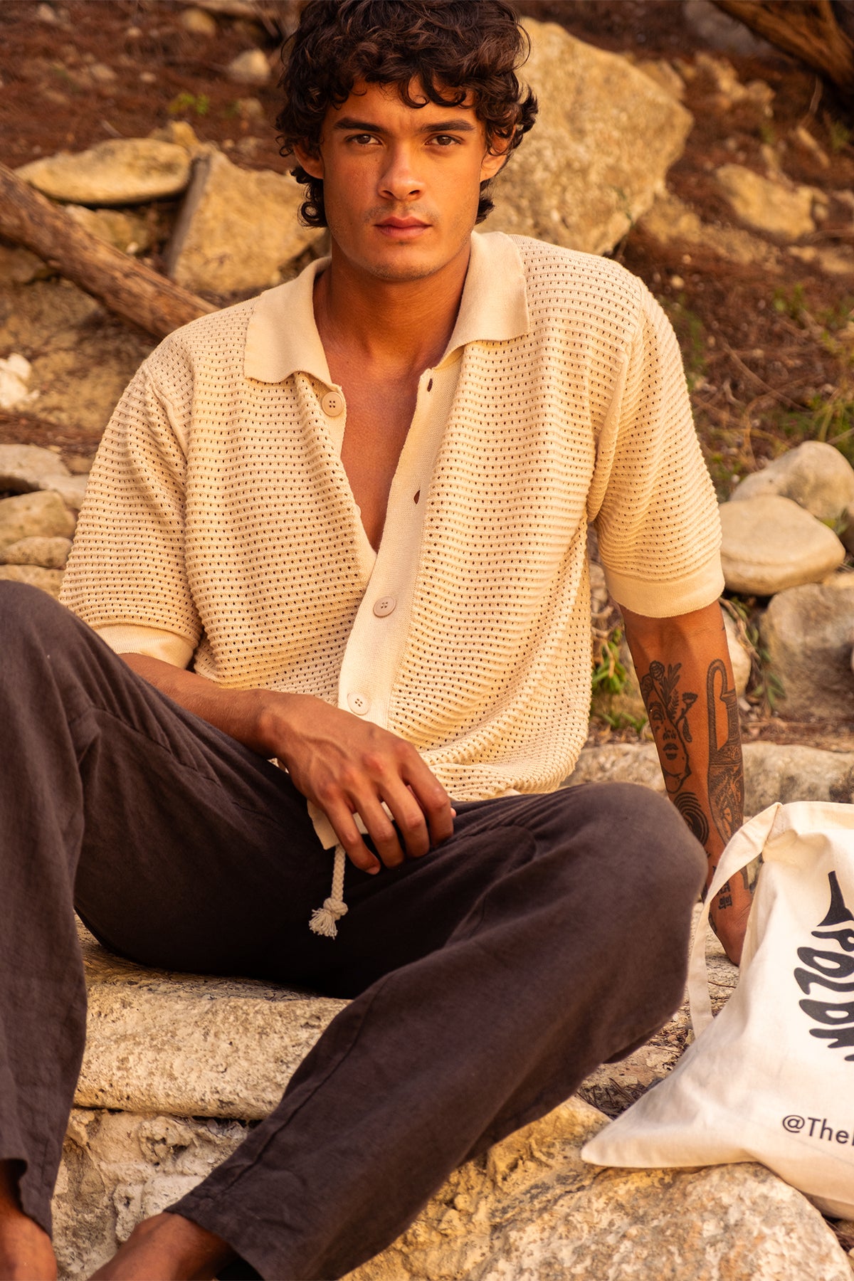 Button Down Knitted Shirt Cream Camisas Polonio UY