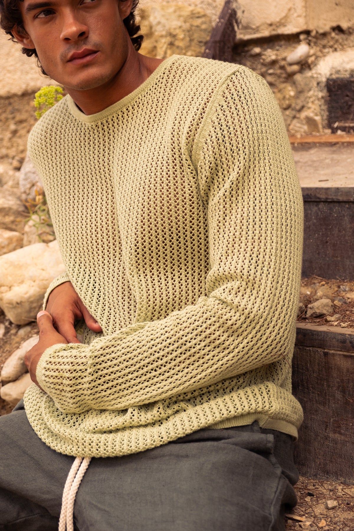 Long Sleeve Knitted Shirt Cream Camisas Polonio UY