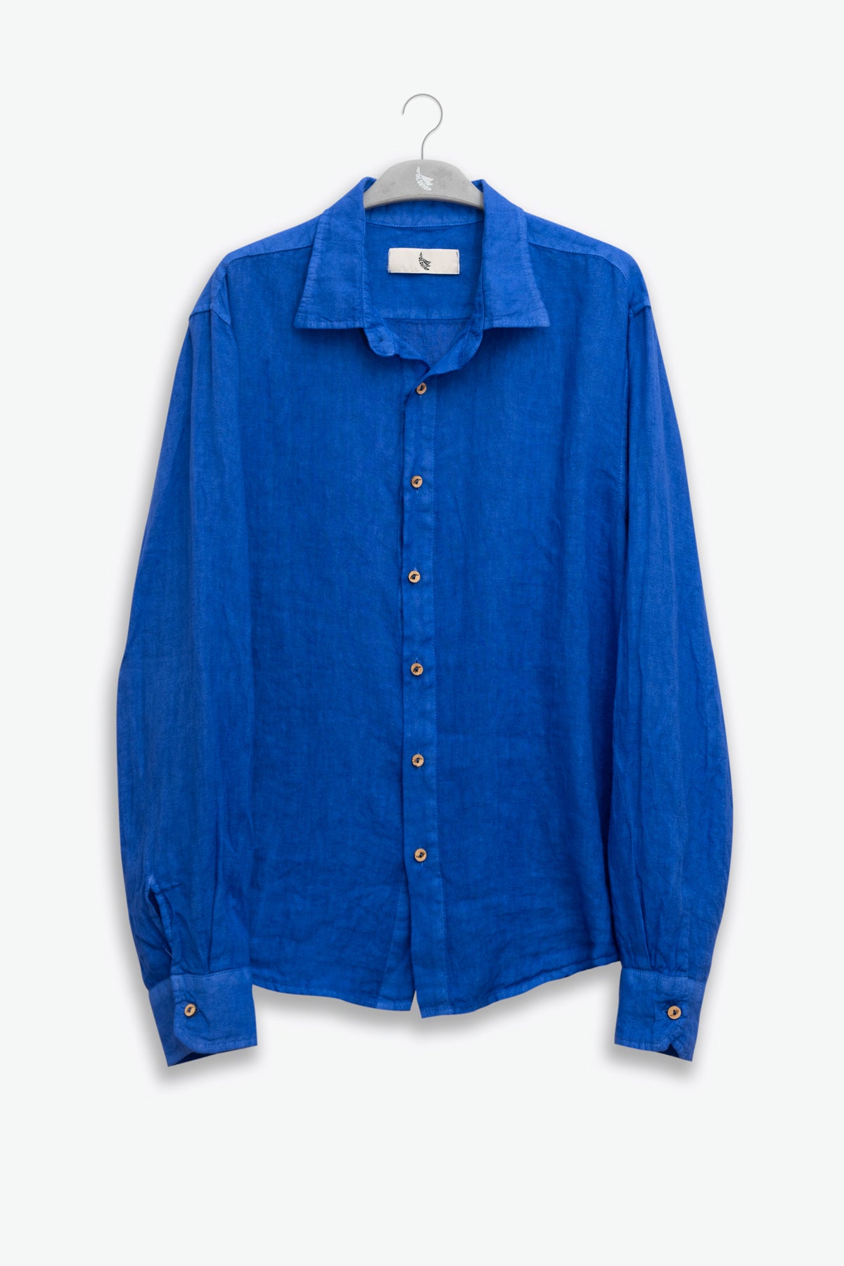 Camisa de Lino 100% Manga Larga Cobalt Blue Camisas Polonio UY