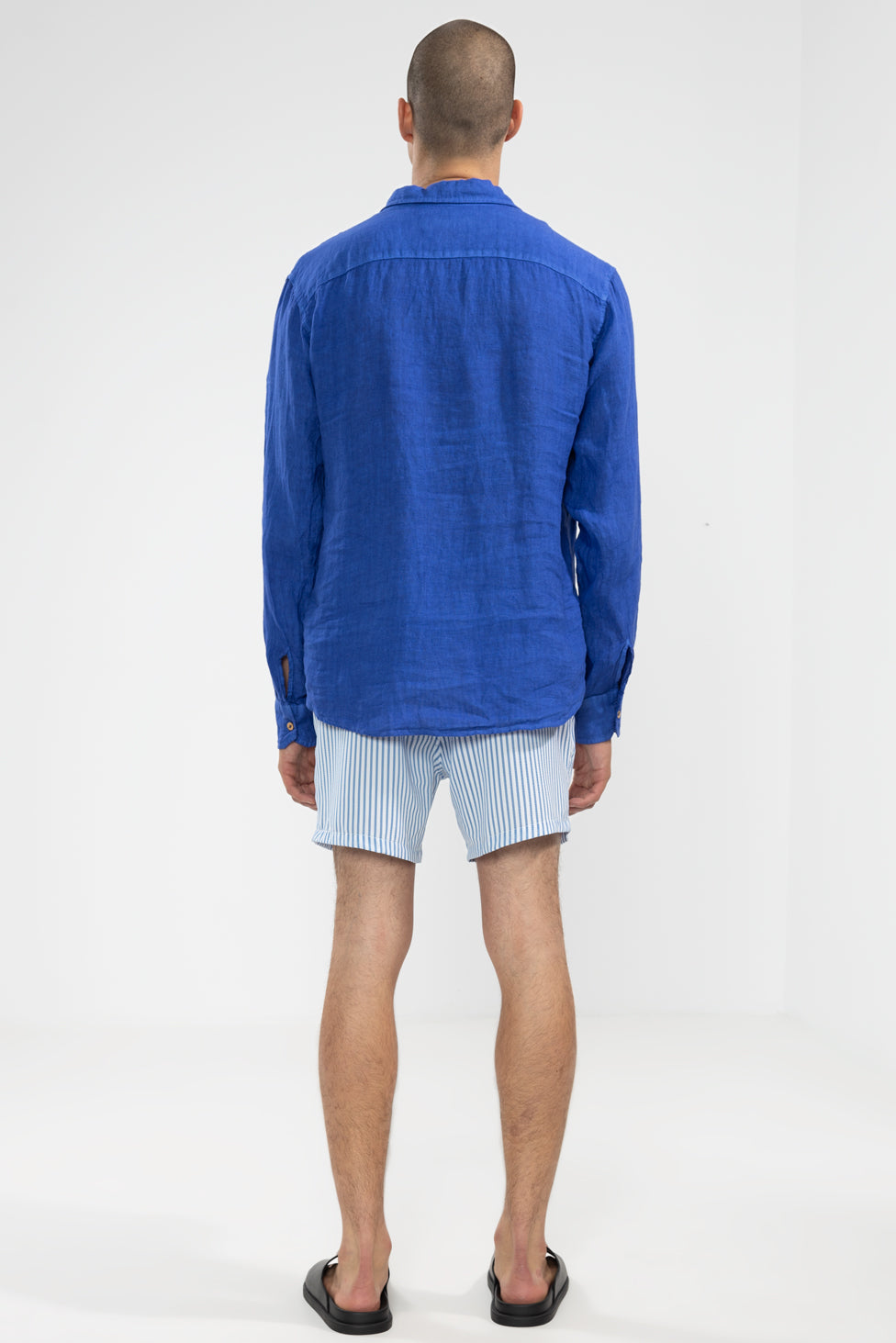 Camisa de Lino 100% Manga Larga Cobalt Blue Camisas Polonio UY