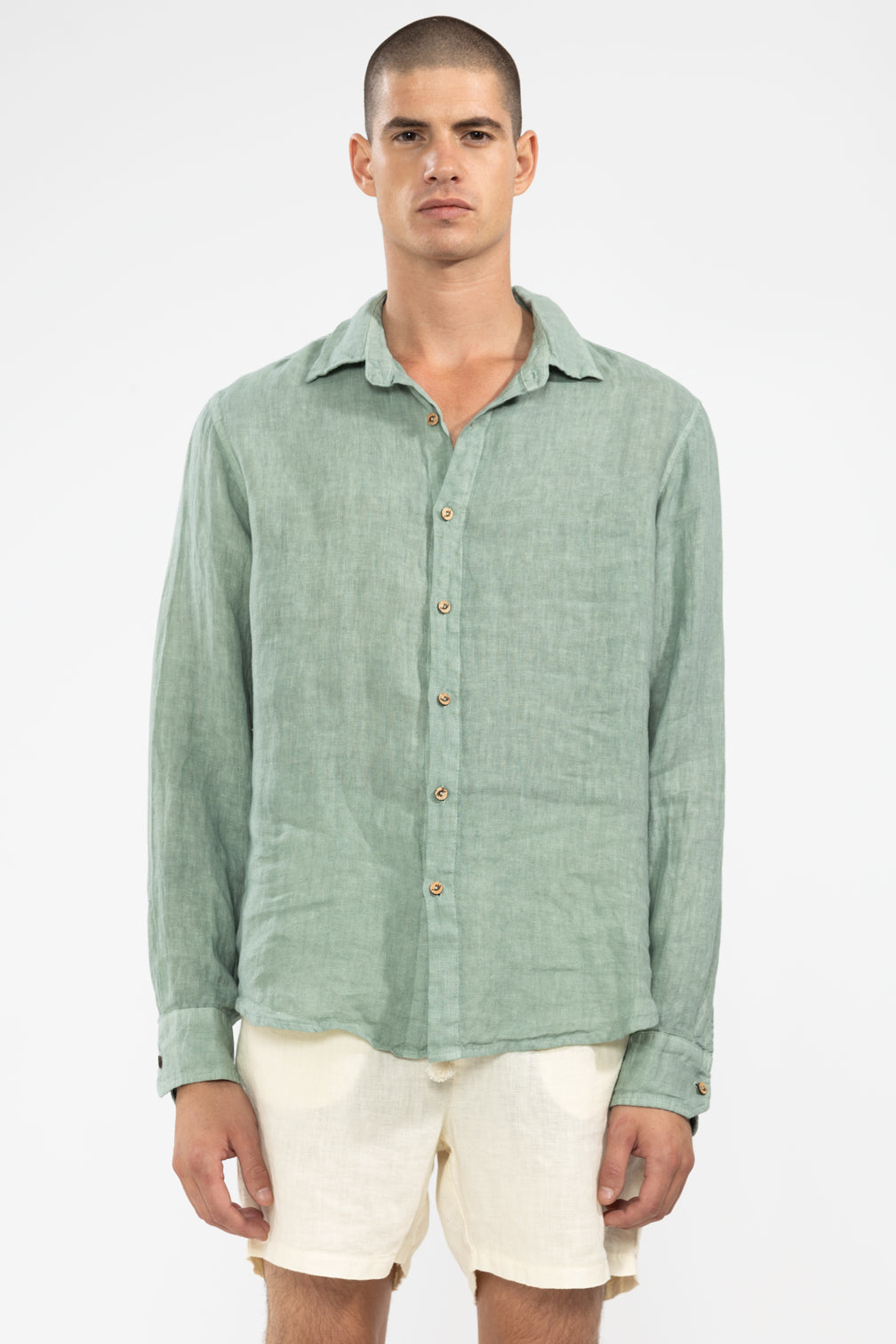 Camisa de Lino 100% Manga Larga Cardamomo Camisas Polonio UY
