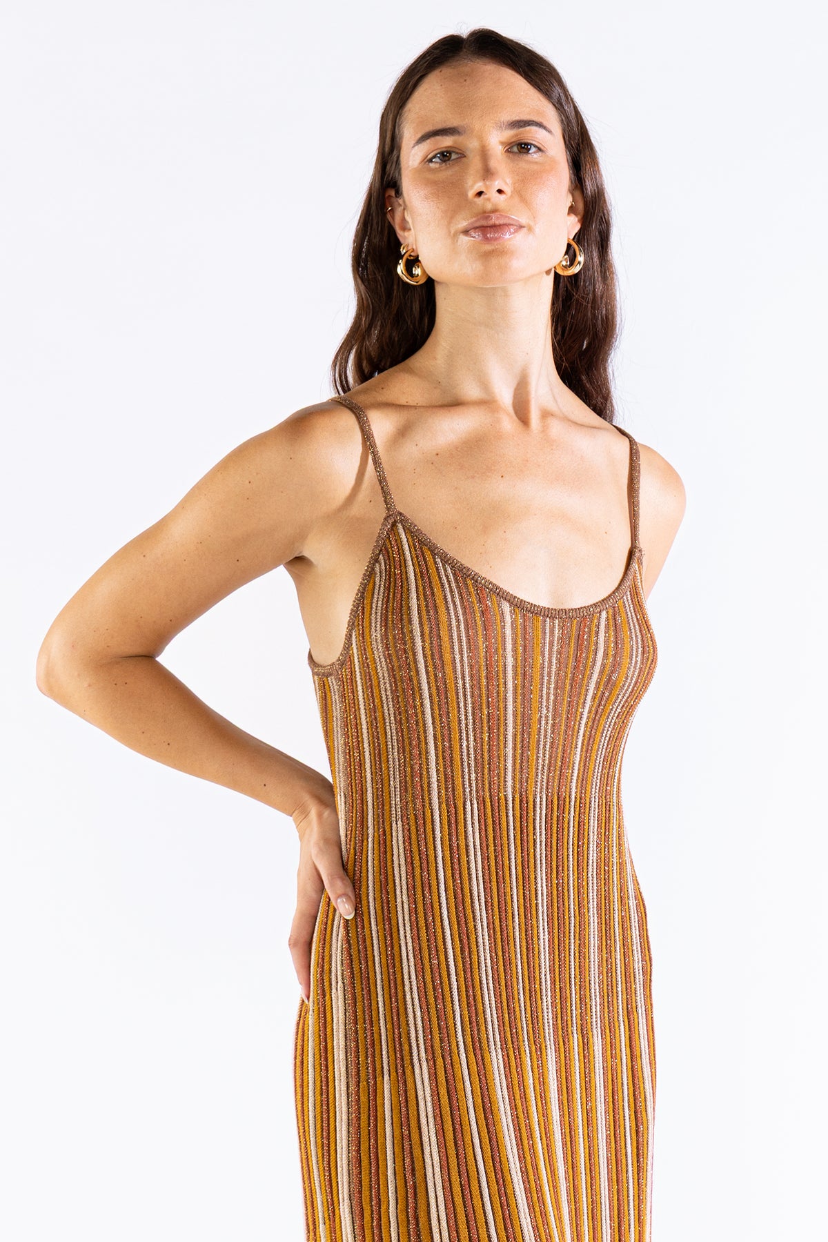 Vestido Striped Long Tejido Coffee Vestidos y Monos Polonio UY