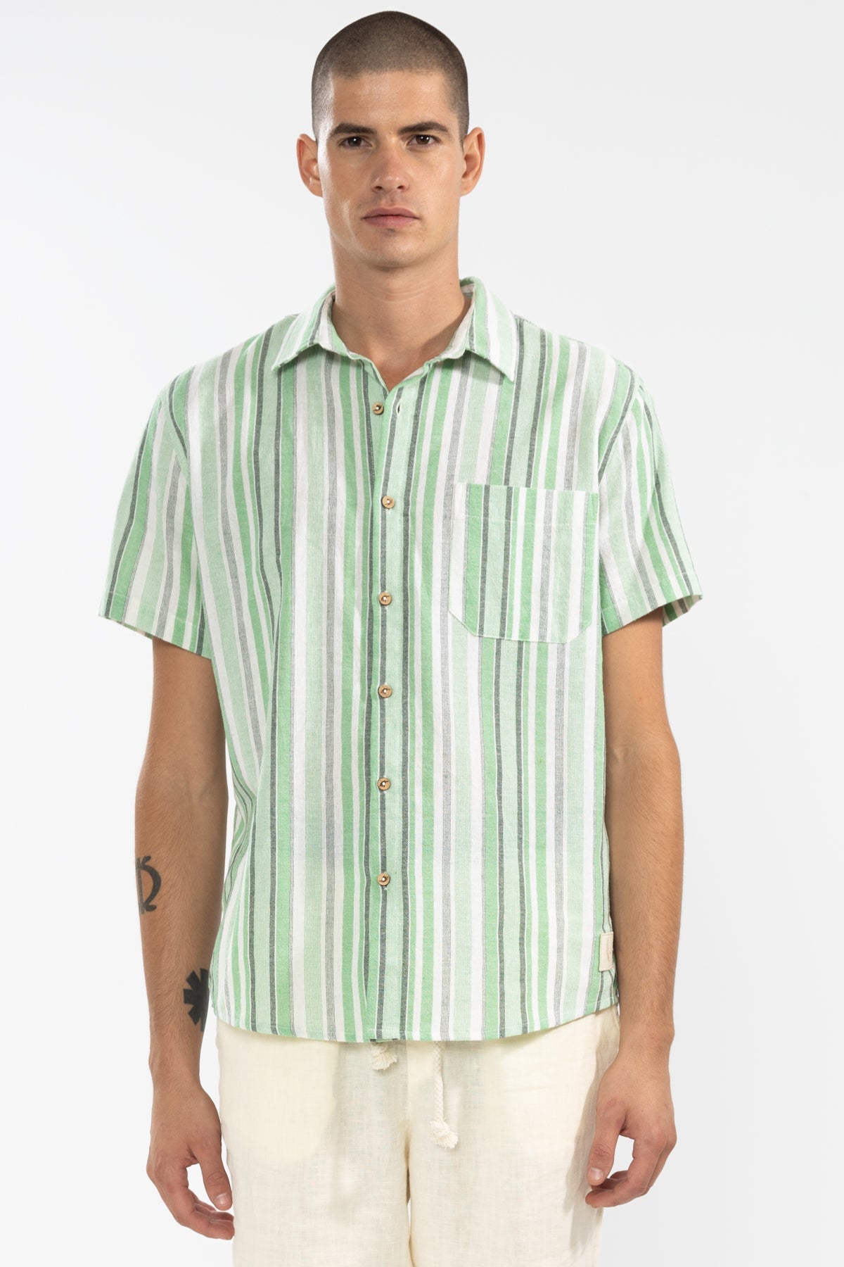 Camisa Manga Corta Fede Rayas Verdes - Polonio Uruguay