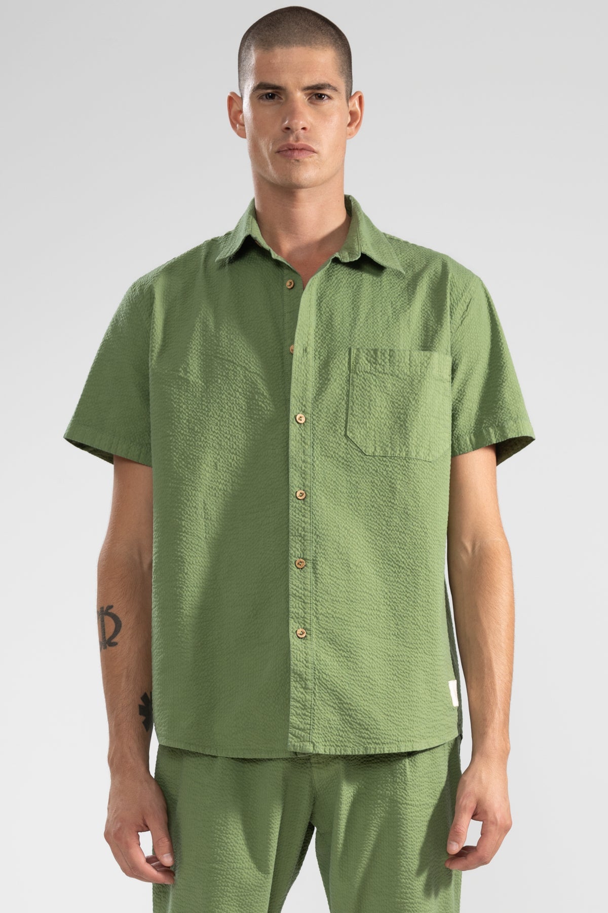 Camisa Manga Corta Seersucker Verde - Polonio Uruguay