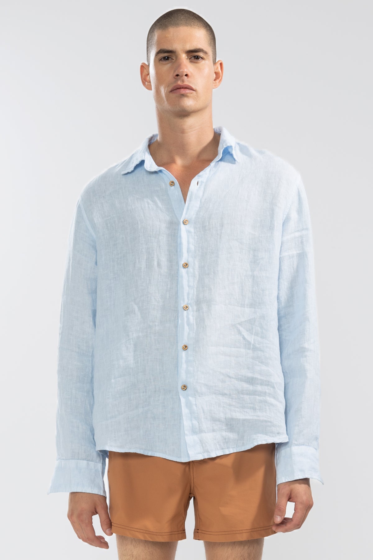 Camisa Manga Larga 100% Lino Cielo Camisa Manga Larga de Lino Polonio UY