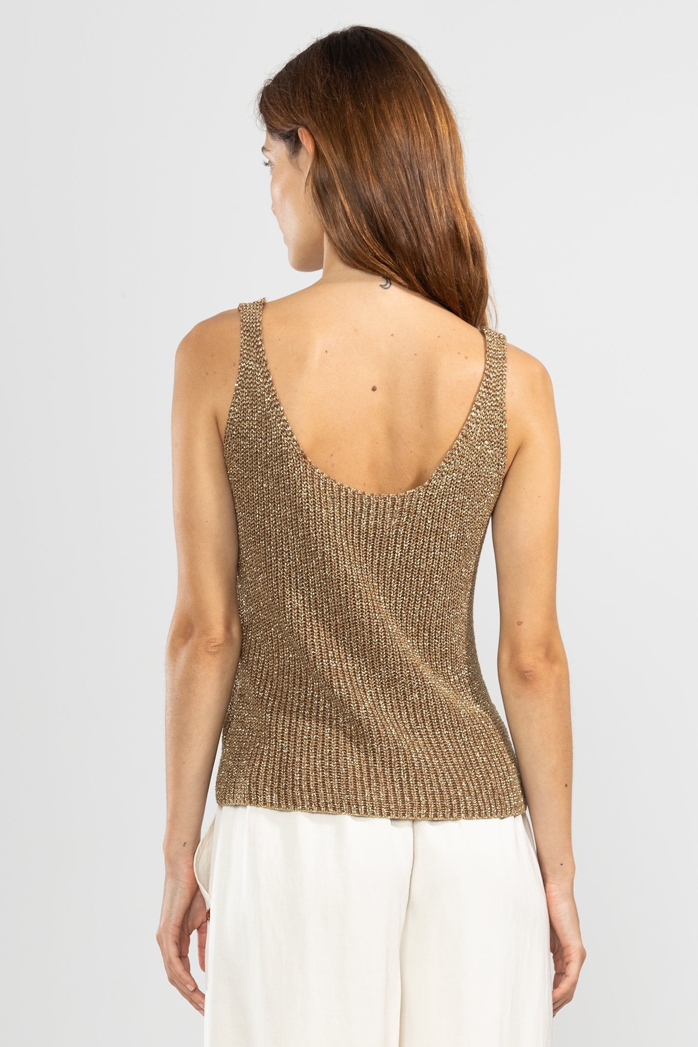 Eli Top Tejido Lurex Camel - Polonio Uruguay