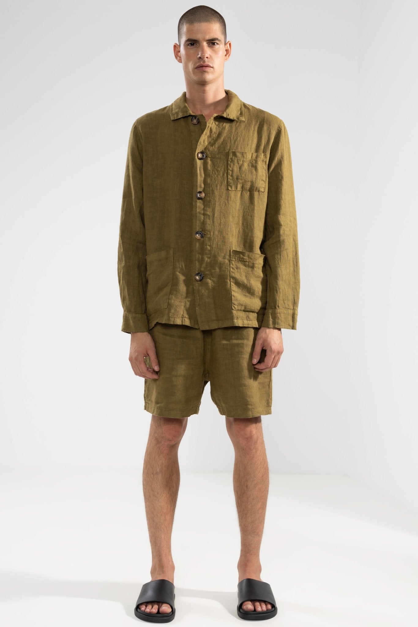 Short De Lino Premium Olive - Polonio Uruguay