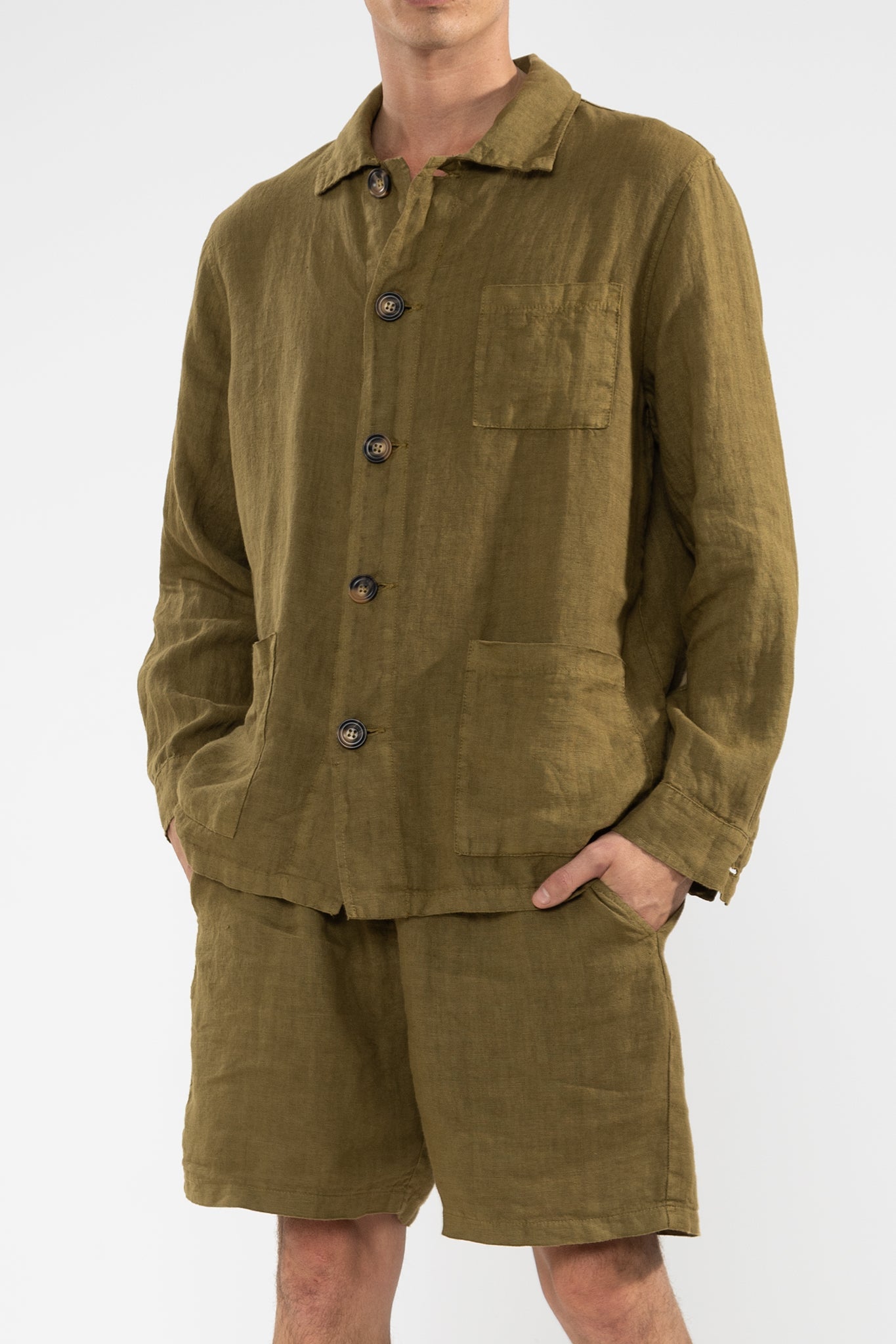 Short De Lino Premium Olive - Polonio Uruguay