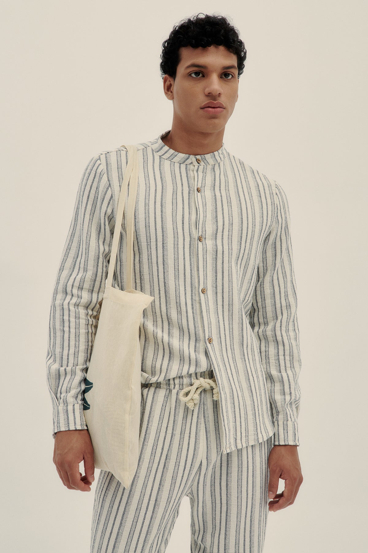 Camisa Manga Larga Mandarín Azul - Polonio Uruguay