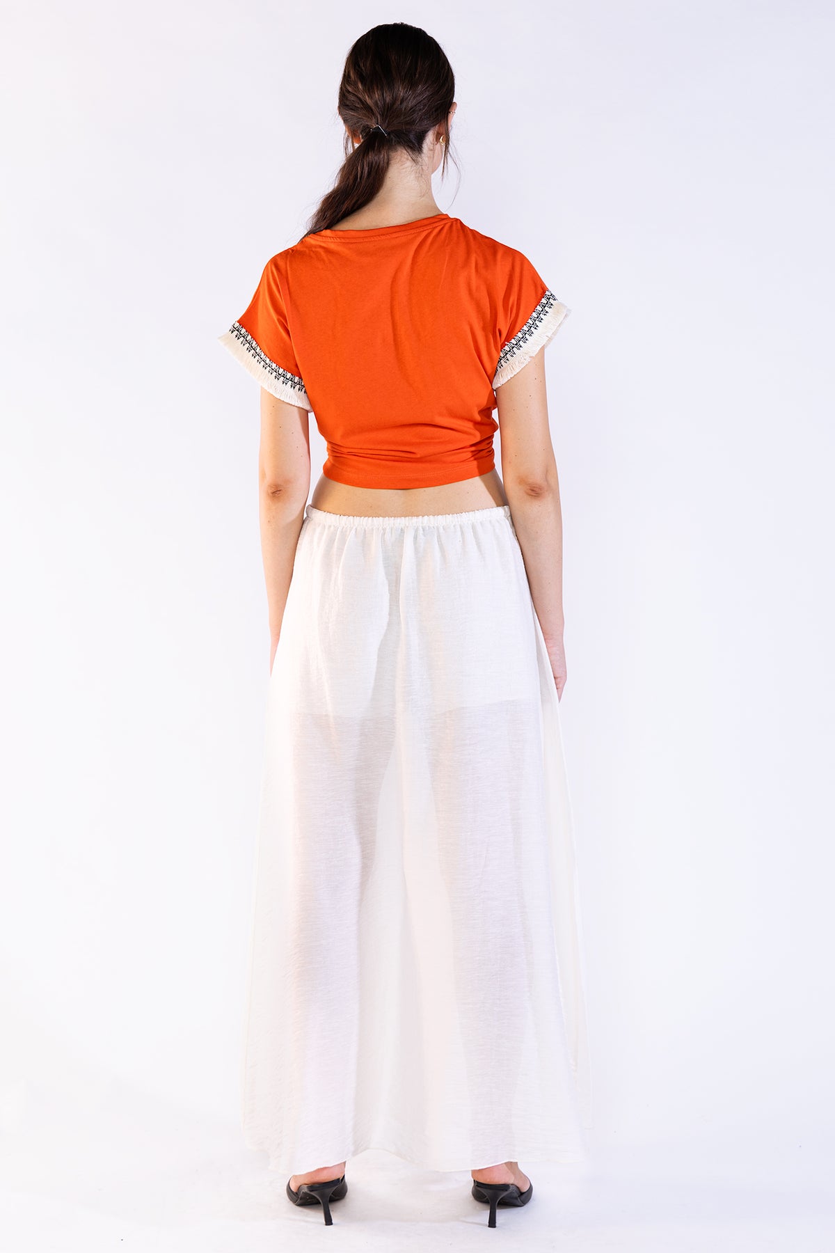 Fringes Tee en Orange Tops y Camisas Polonio UY