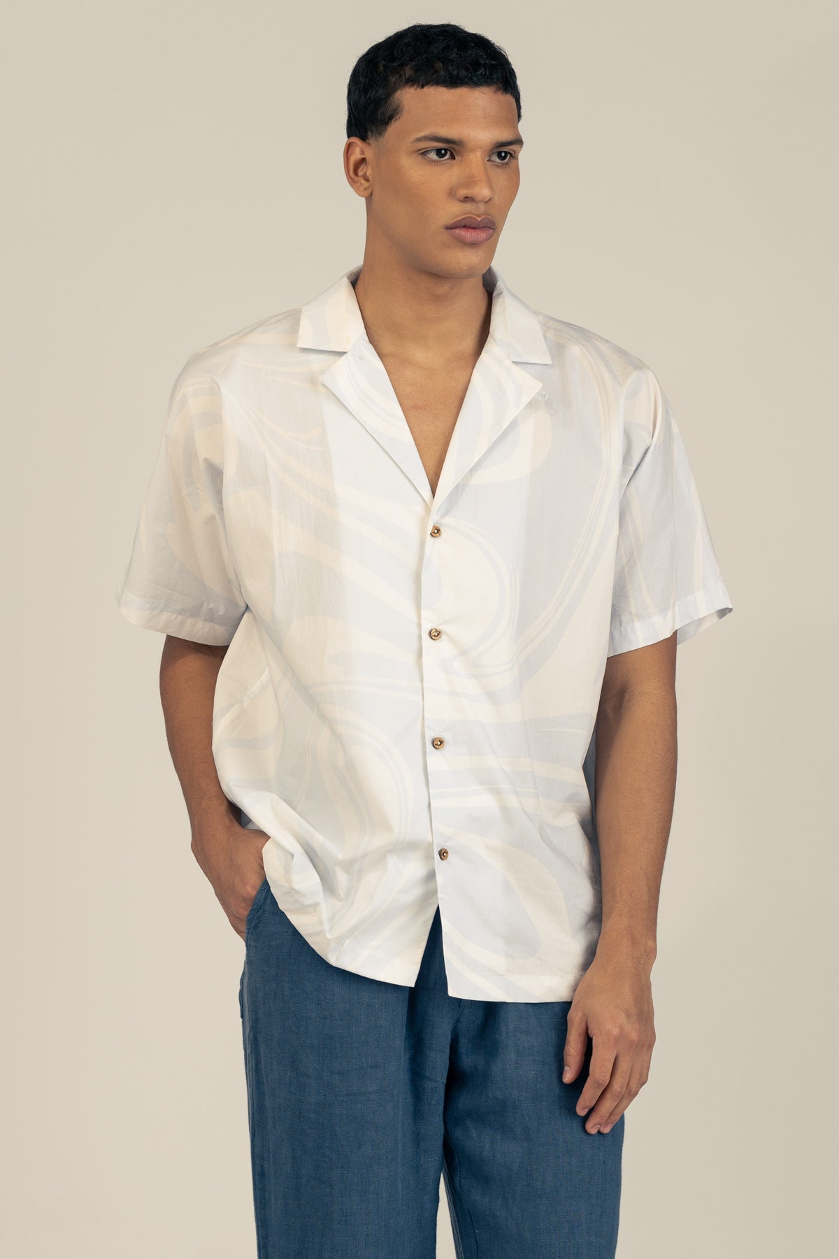 Camisa Convertible Collar Boxy Marble Sky - Polonio Uruguay