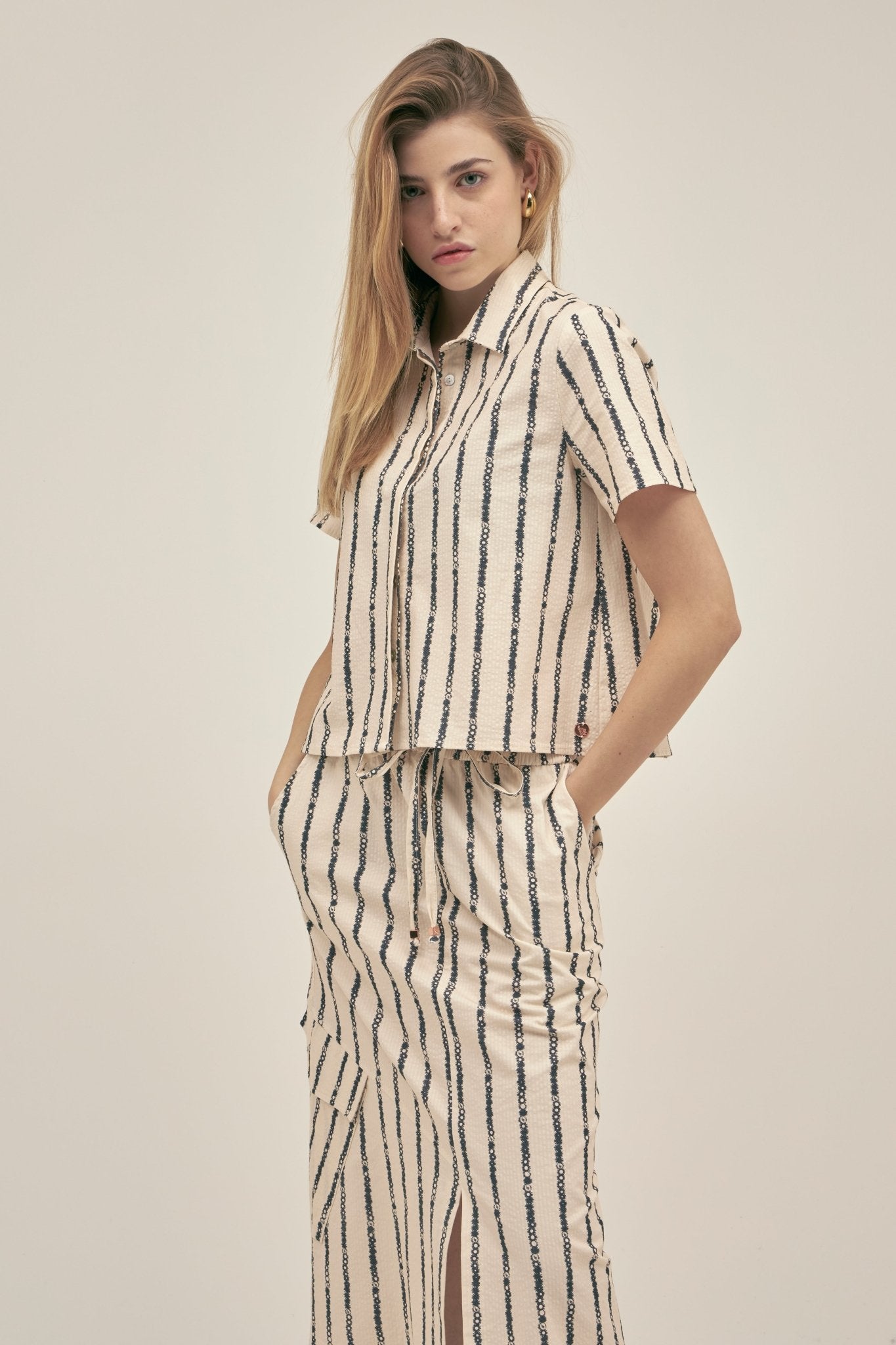 Camisa Manga Corta Floral Stripe - Polonio Uruguay