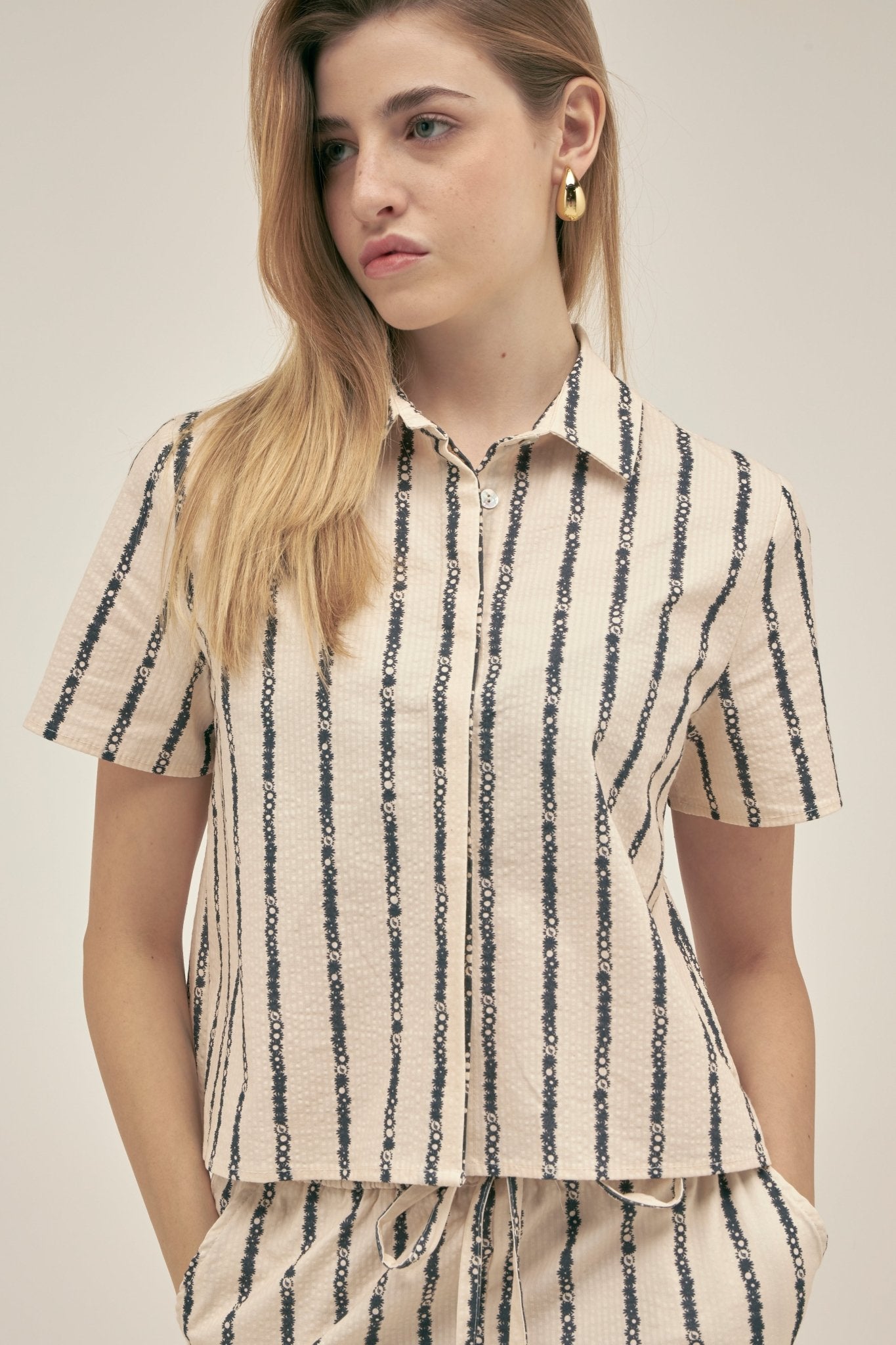 Camisa Manga Corta Floral Stripe - Polonio Uruguay