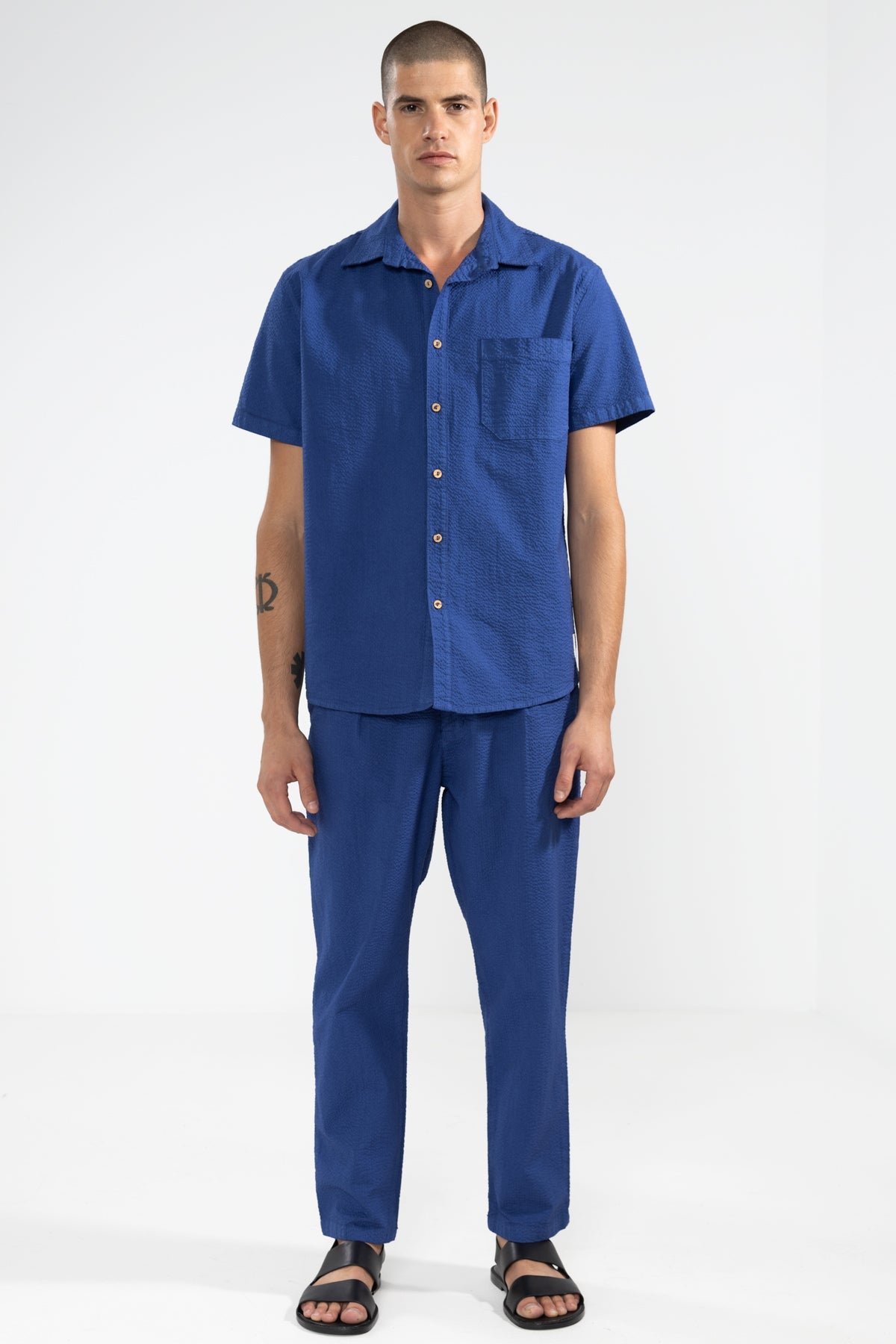 Camisa Manga Corta Seersucker Blue - Polonio Uruguay