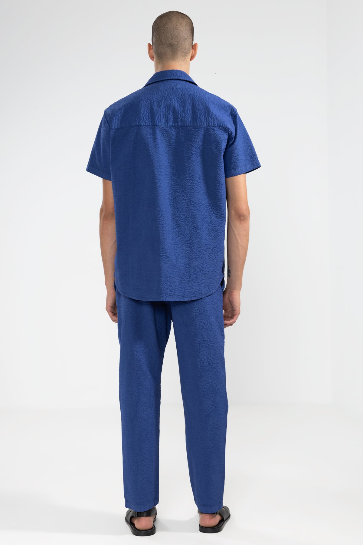 Camisa Manga Corta Seersucker Blue - Polonio Uruguay