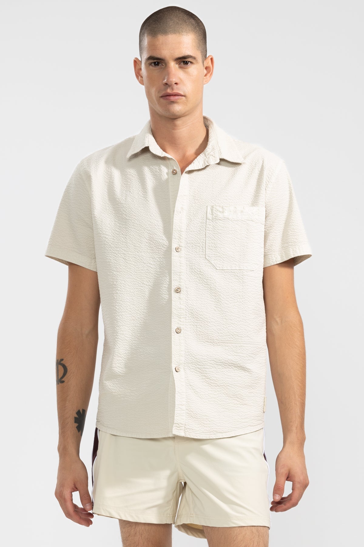 Camisa Manga Corta Seersucker Oyster - Polonio Uruguay