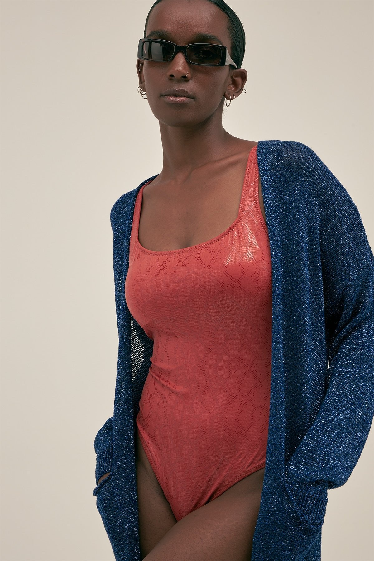 Cardigan Lu Lurex Azul - Polonio Uruguay