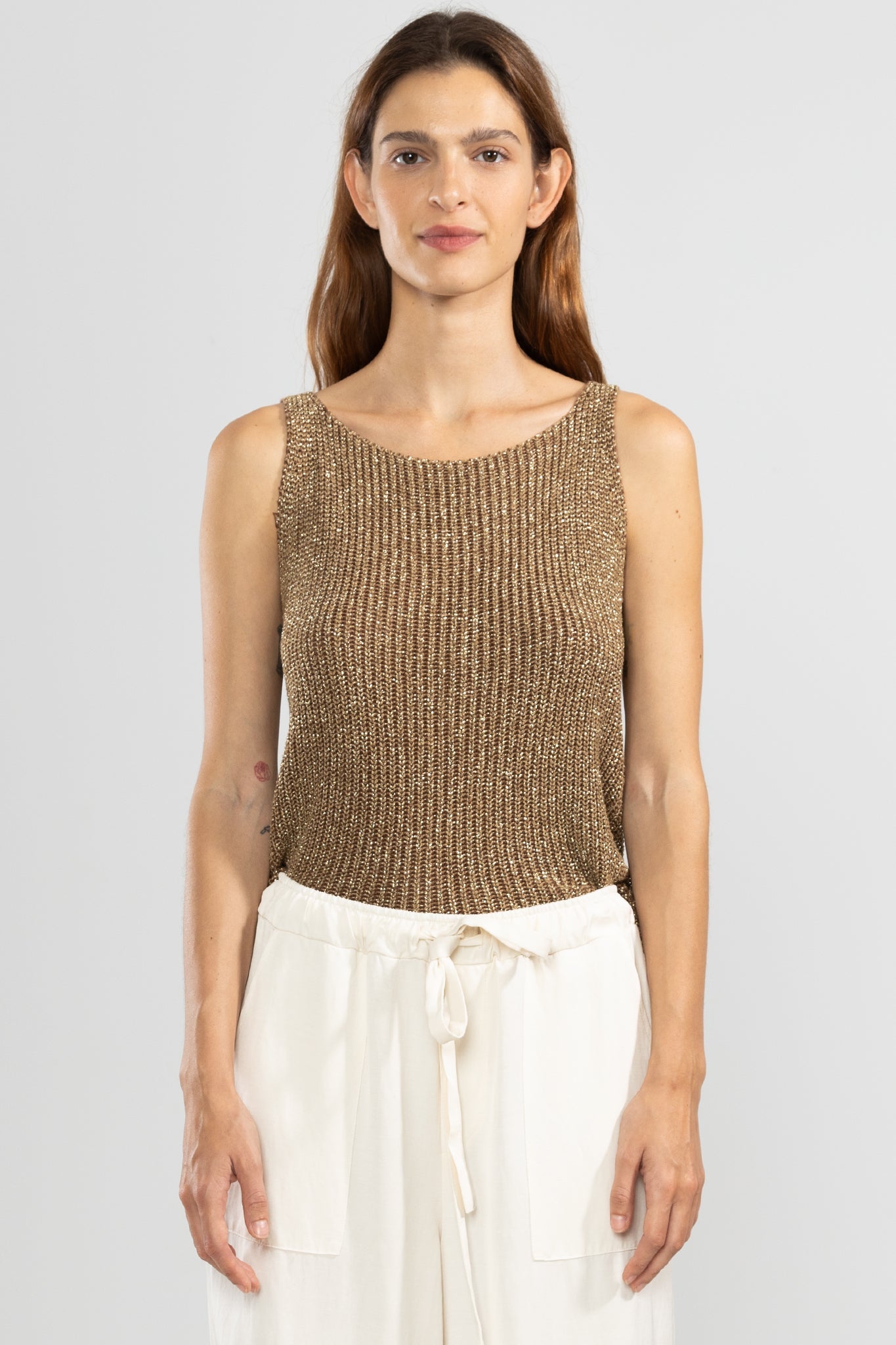 Eli Top Tejido Lurex Camel - Polonio Uruguay