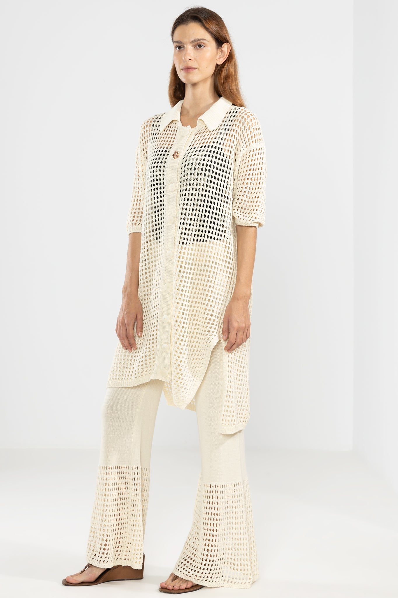 Long Knit Shirt Cream - Polonio Uruguay