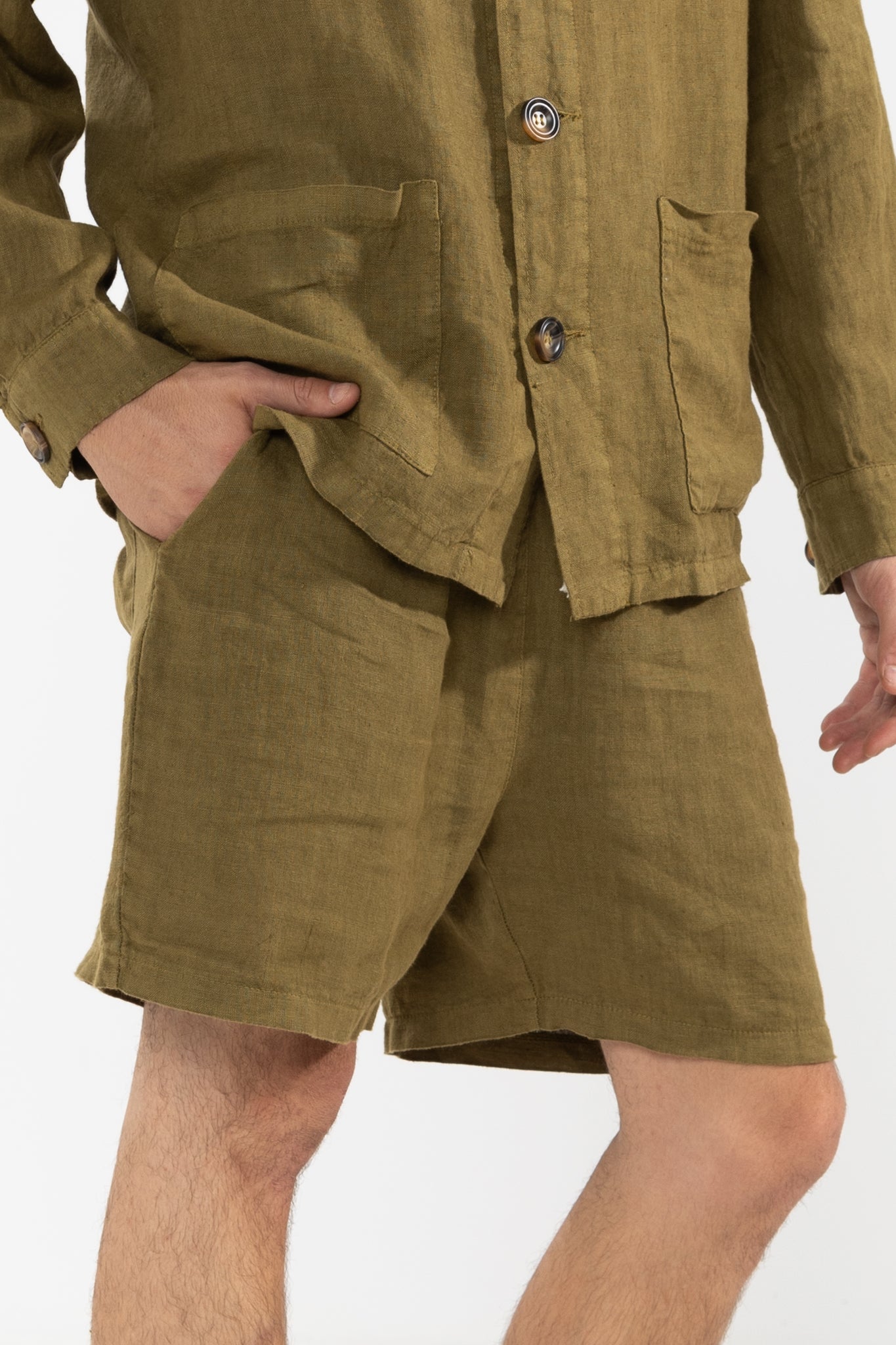 Short De Lino Premium Olive - Polonio Uruguay
