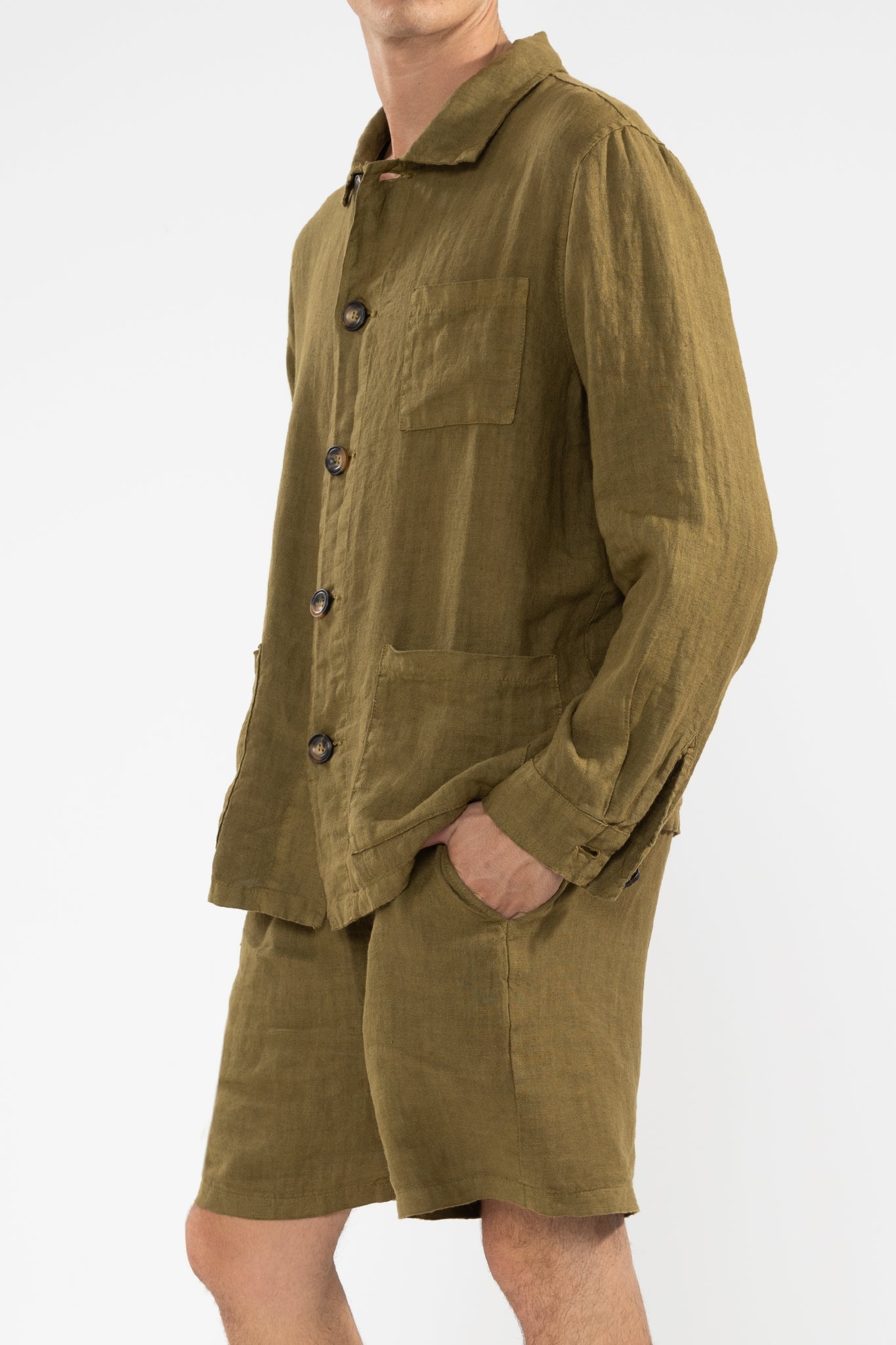 Short De Lino Premium Olive - Polonio Uruguay