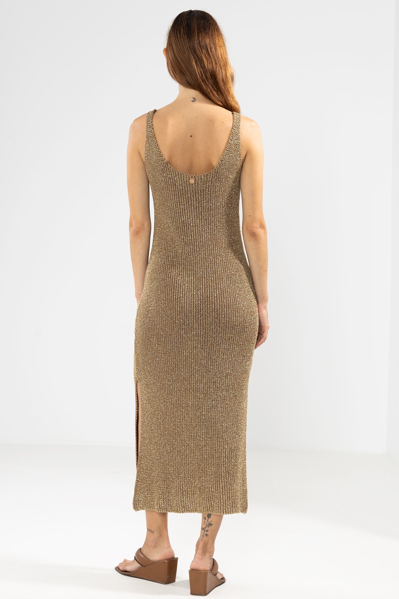 Vestido Eli Lurex Camel - Polonio Uruguay