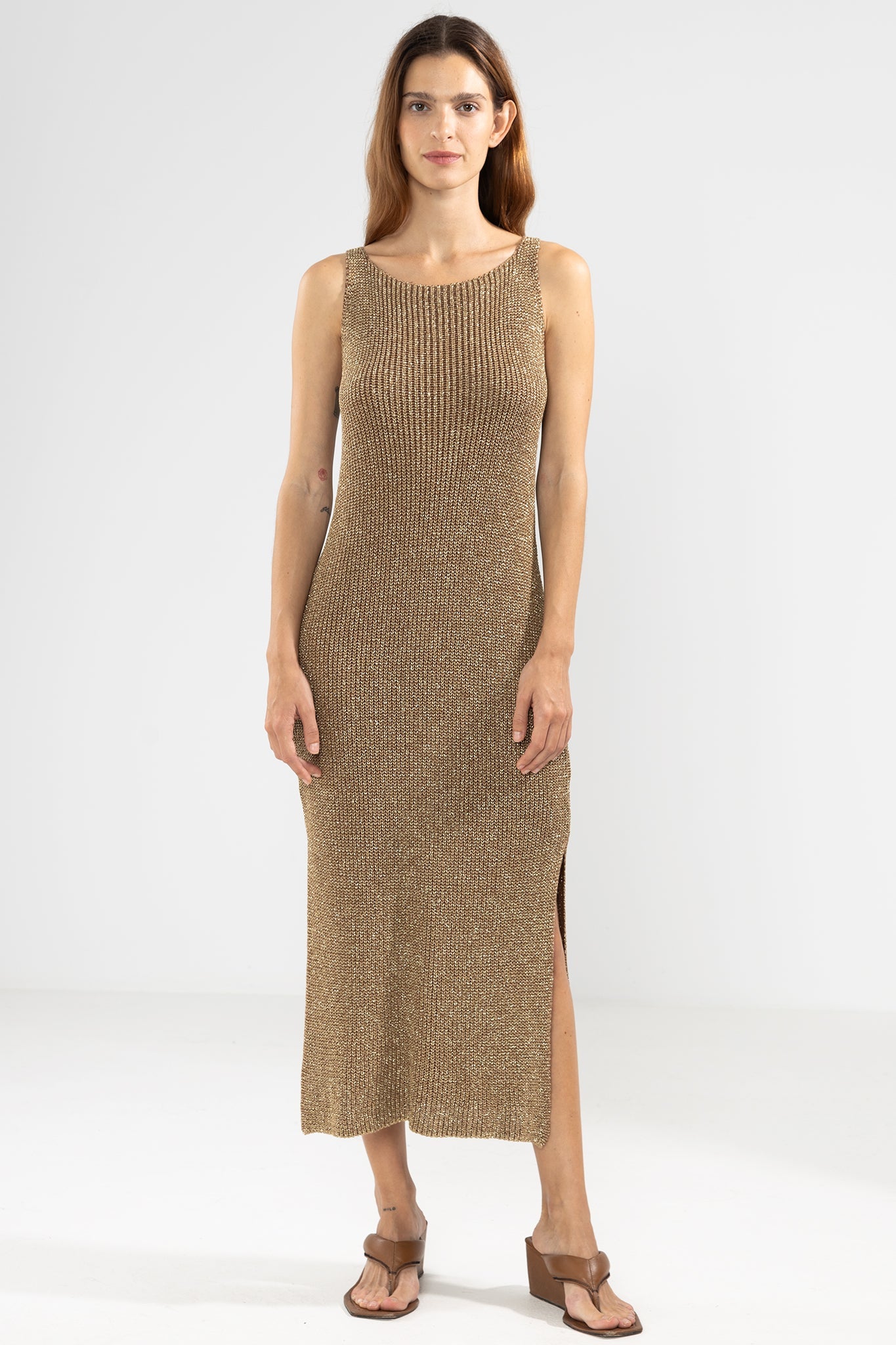 Vestido Eli Lurex Camel - Polonio Uruguay