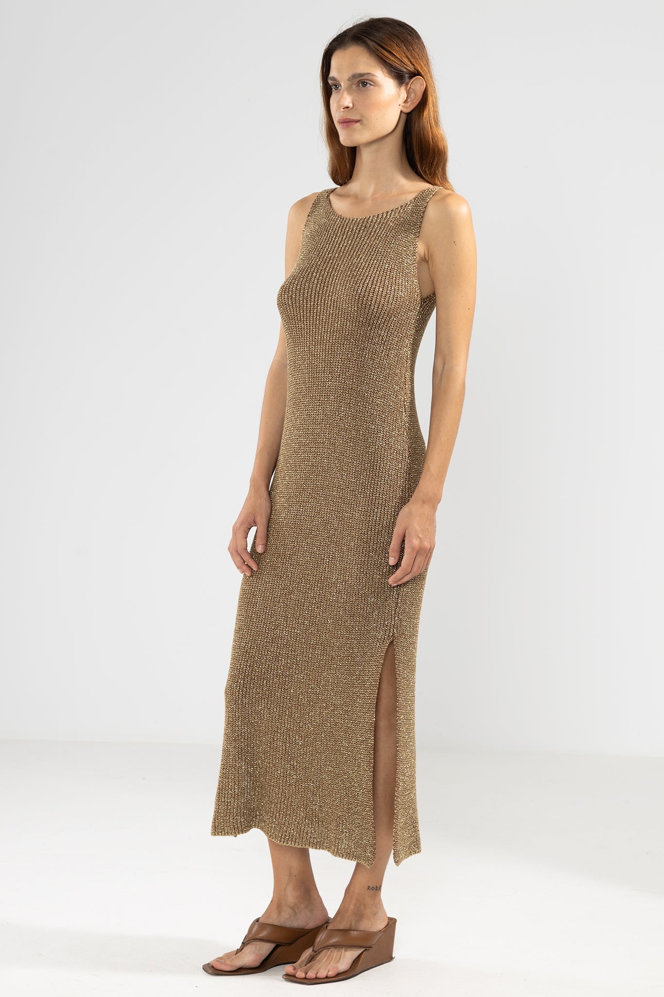 Vestido Eli Lurex Camel - Polonio Uruguay